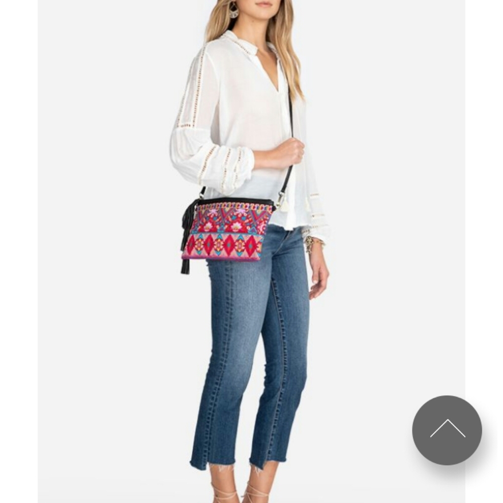 NWT Johnny Was Laurelle Fringe Clutch embroidered red - Picture 3 of 5